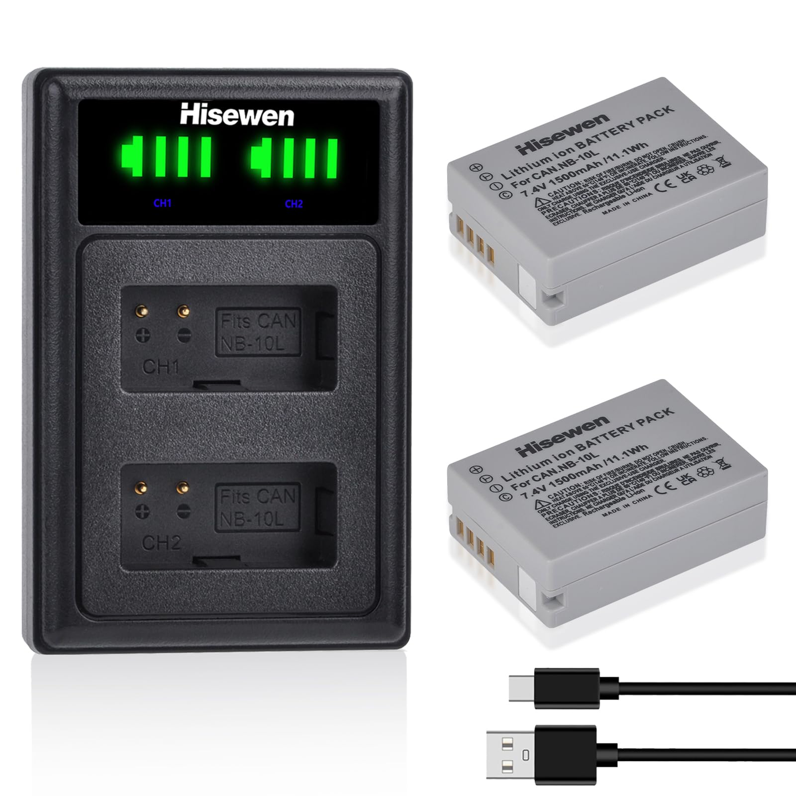 Amazon.com : Hisewen NB-10L Battery 2 Pack 1500mAh and LED Dual